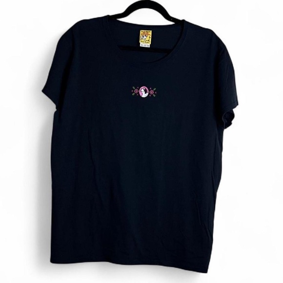 Big Dogs 2XL Black T-Shirt with Floral Embroidery Logo Vintage Tee - Picture 1 of 5